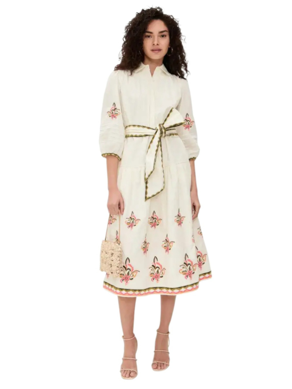 Shoshanna Cotton Poplin Embroidered Midi Dress Size 10 Bohemian NWT